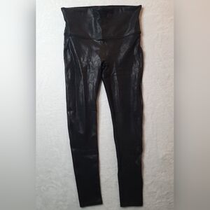 Spanx SPANXshape Faux Leather Leggings Black Sz Large Petite Center Seam Free